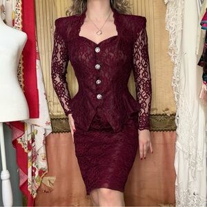 Vintage 80’s Dusty Rose Lace Top and Skirt Set